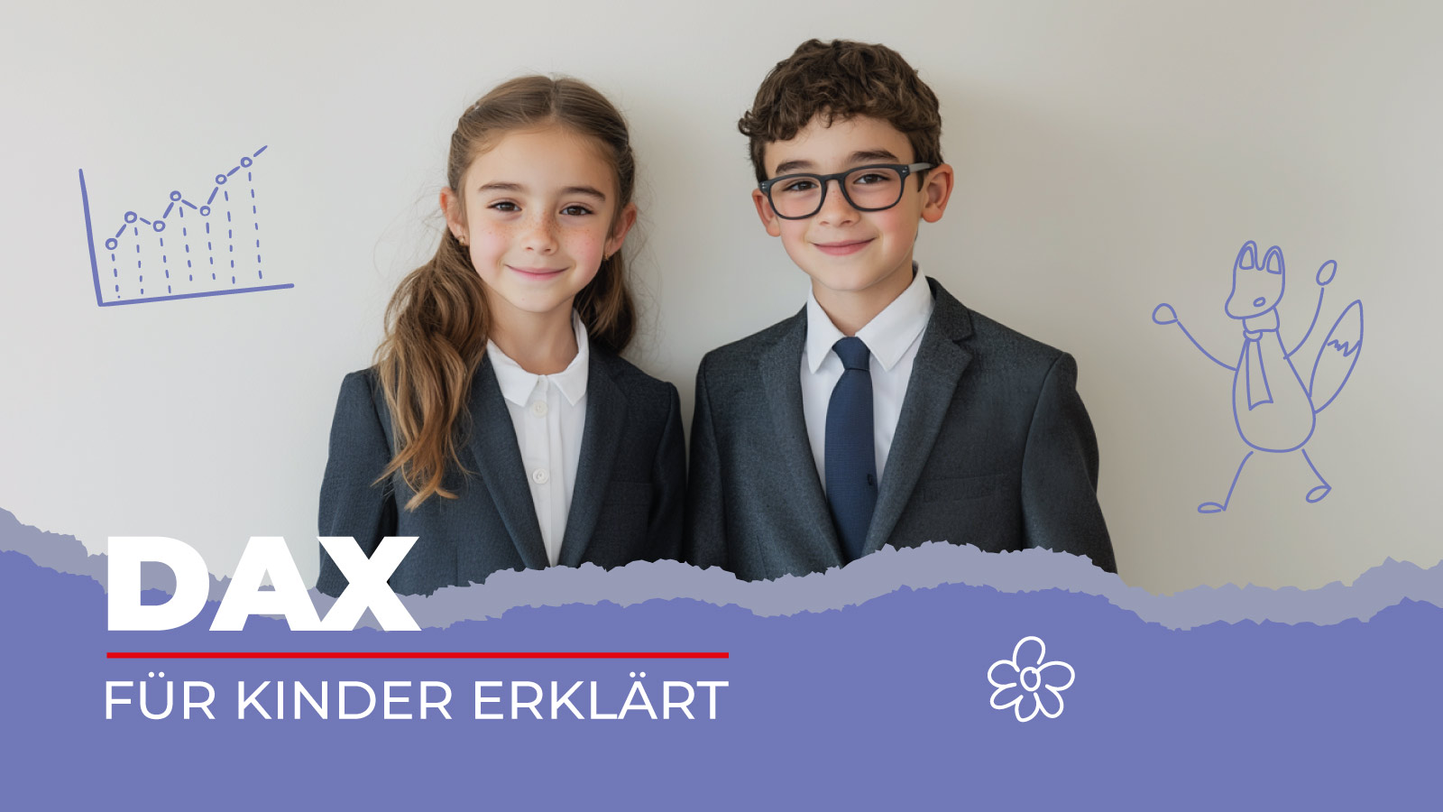 Auf dem Bild sind zwei Kinder und die Überschrift DAX für Kinder erklärt.