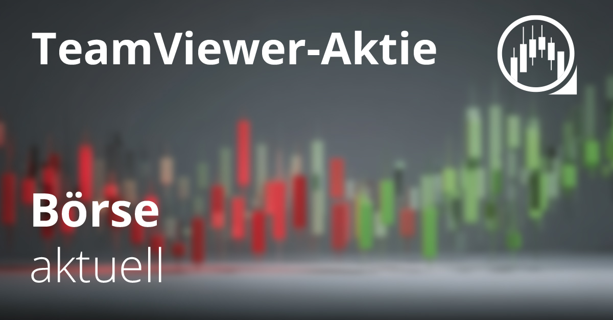 Darstellung der TeamViewer-Aktie mit Börsenhintergrund in Rot und Grün, dazu die Aufschrift „Börse aktuell“ und ein Chart-Symbol
