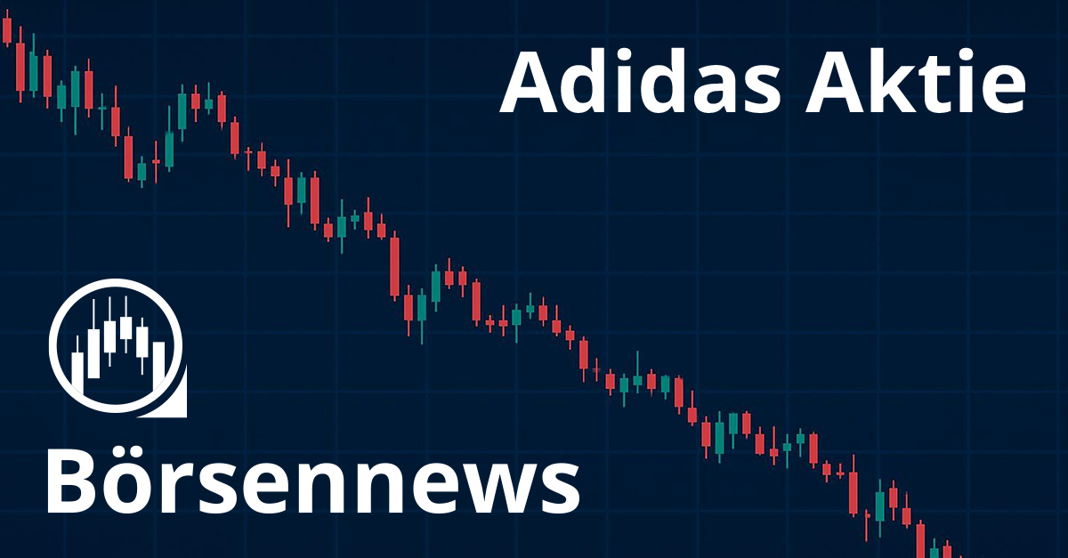 Fallender Börsenchart mit der Aufschrift „Adidas Aktie“ und „Börsennews“ – Darstellung der Kursentwicklung der Adidas-Aktie