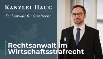 Zu sehen ist eine Werbeanzeige für die Kanzlei Haug, diese wurde auf Infos Unter verwendet. Rechtsanwalt im Wirtschaftsstrafrecht steht im Text und links oben ist das Logo der Kanzlei Haug zu sehen. Es geht um allgemeine Strafrechtthemen in den News von Berlin