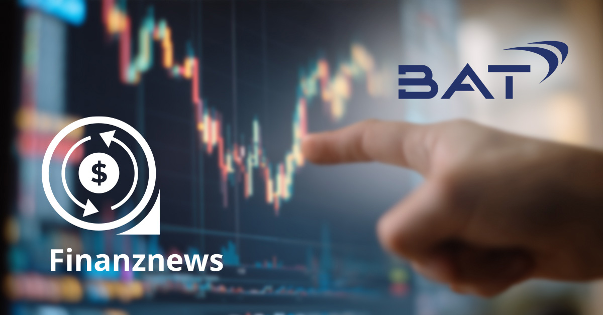 Hand zeigt auf Aktienchart mit British American Tobacco Logo – Finanznews zum aktuellen Aktienrückkauf und US-Wachstum.