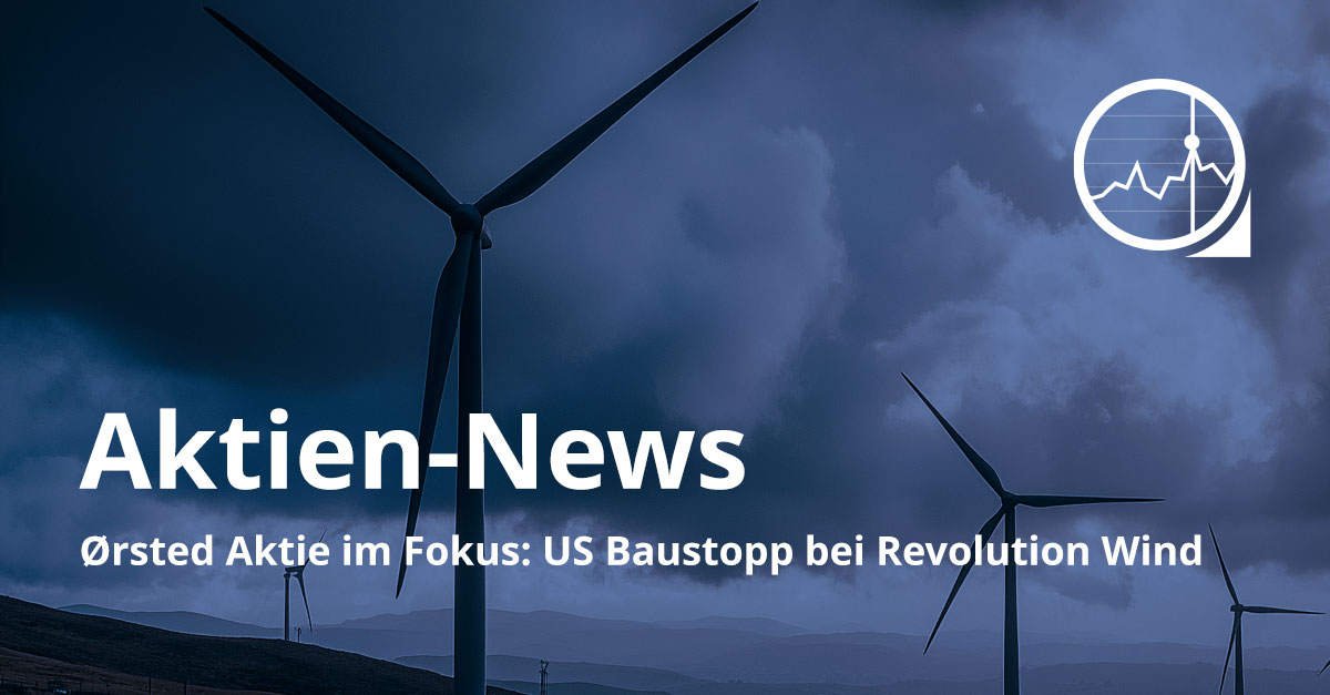 Ørsted-Aktie-im-Fokus-US-Baustopp-bei-Windprojekten-Boersennews-aktuell-Infos-Unter Mehrere Windräder vor dunklen Wolken. Ørsted Aktie im Fokus nach US Baustopp bei Revolution Wind in den Börsennews.
