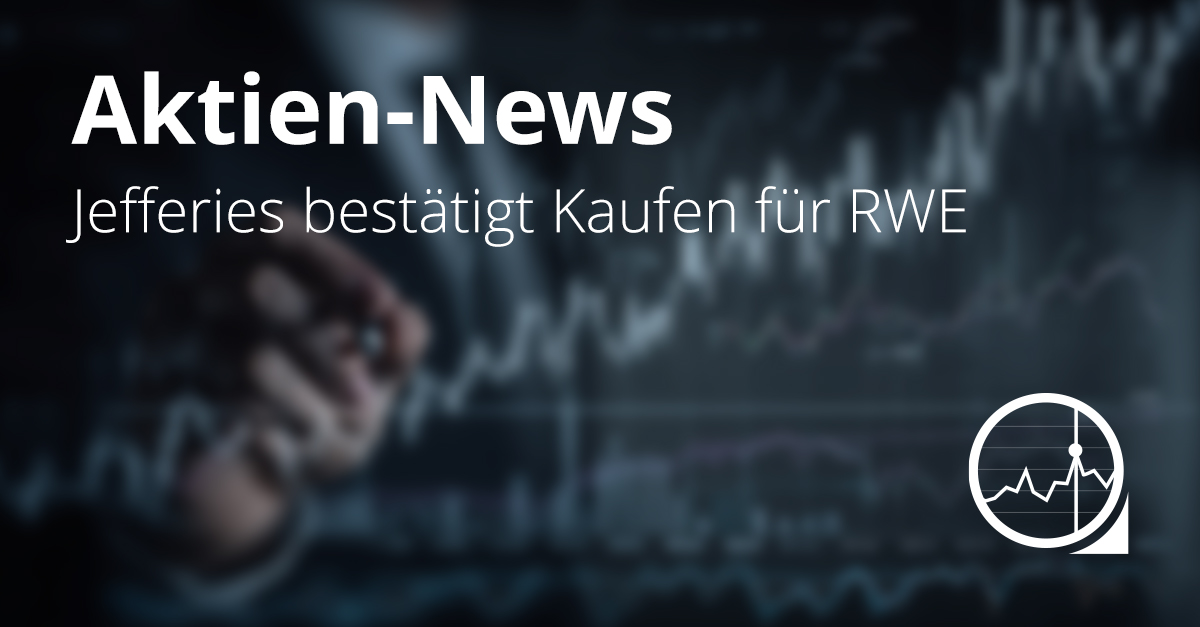Analyse der RWE-Aktie mit Kaufempfehlung durch Jefferies, Kursziel 40 Euro, dargestellt durch Hand vor steigendem Börsenchart.