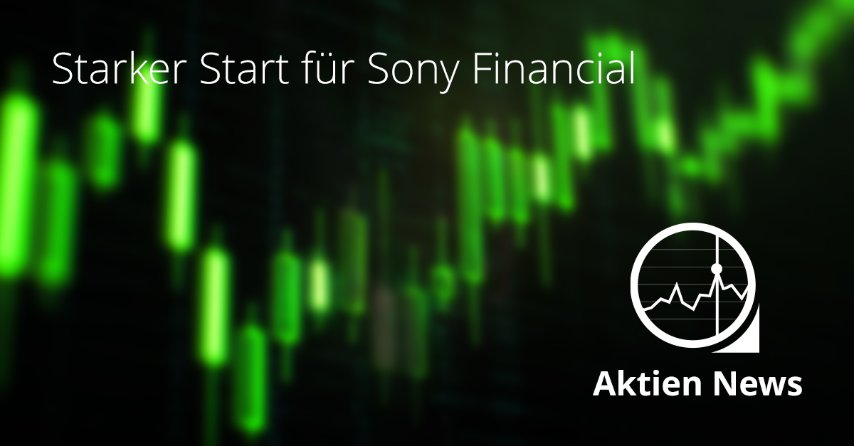 Grüne Kursgrafik symbolisiert erfolgreichen Börsenstart der Sony Financial Aktie mit deutlichem Kursplus.