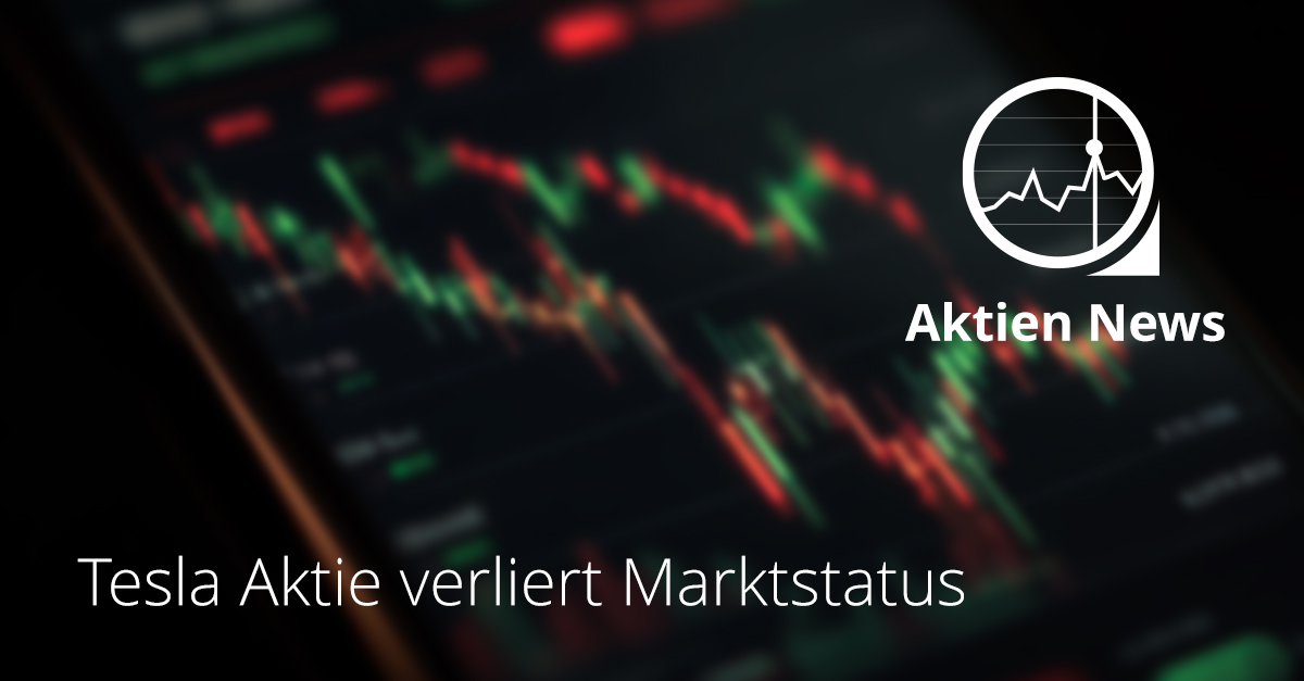 Darstellung eines fallenden Aktiencharts auf einem Bildschirm, der den Kursrückgang und den Verlust des Marktstatus der Tesla Aktie symbolisiert.