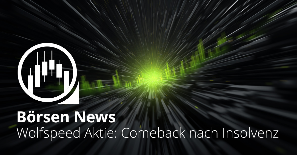 Grüner Aktienchart in futuristischem Design mit Lichteffekt, Symbolbild für den spektakulären Kursanstieg der Wolfspeed Aktie nach Insolvenz.