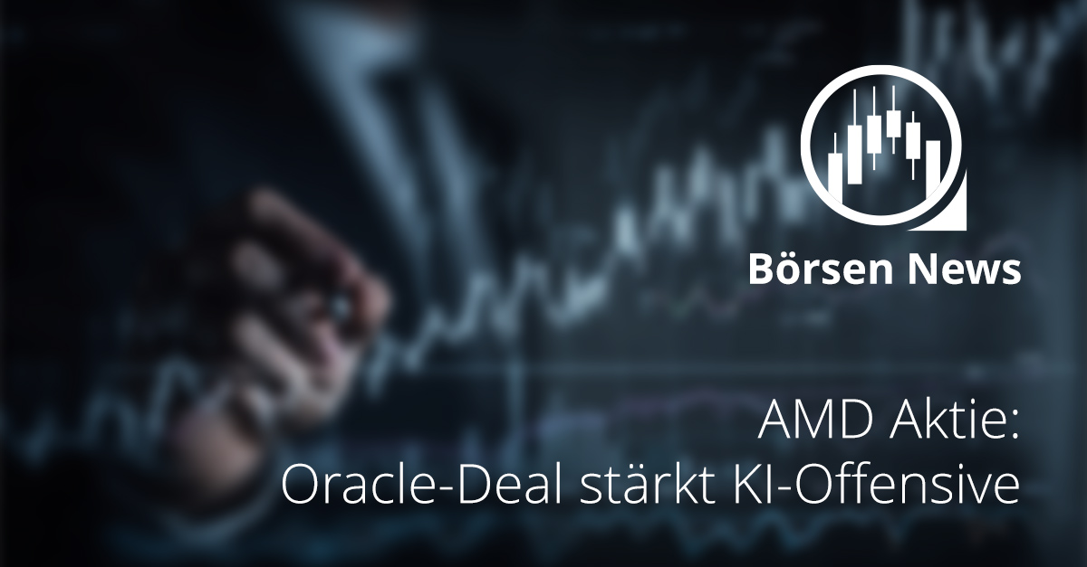 Symbolfoto mit steigender Aktienkurve und Hand vor Börsenchart, Thema AMD Aktie und Oracle-Kooperation im KI-Bereich