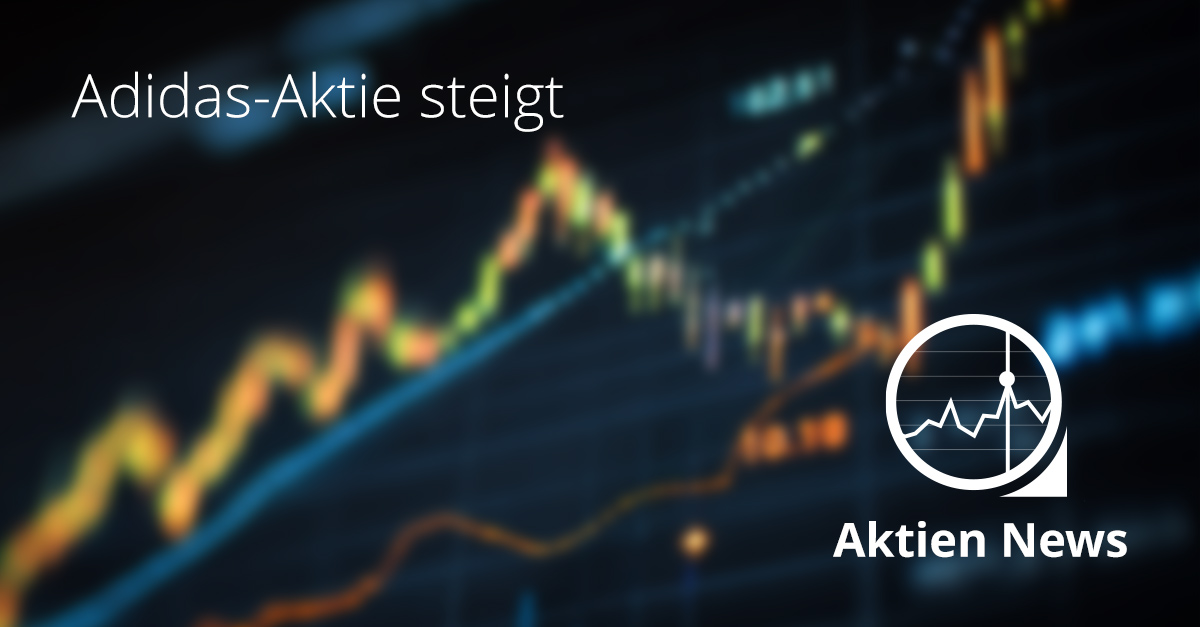 Symbolbild mit steigender Aktienkurve und der Aufschrift „Adidas-Aktie steigt“, zeigt die positive Kursentwicklung nach starken Quartalszahlen und angehobener Prognose.