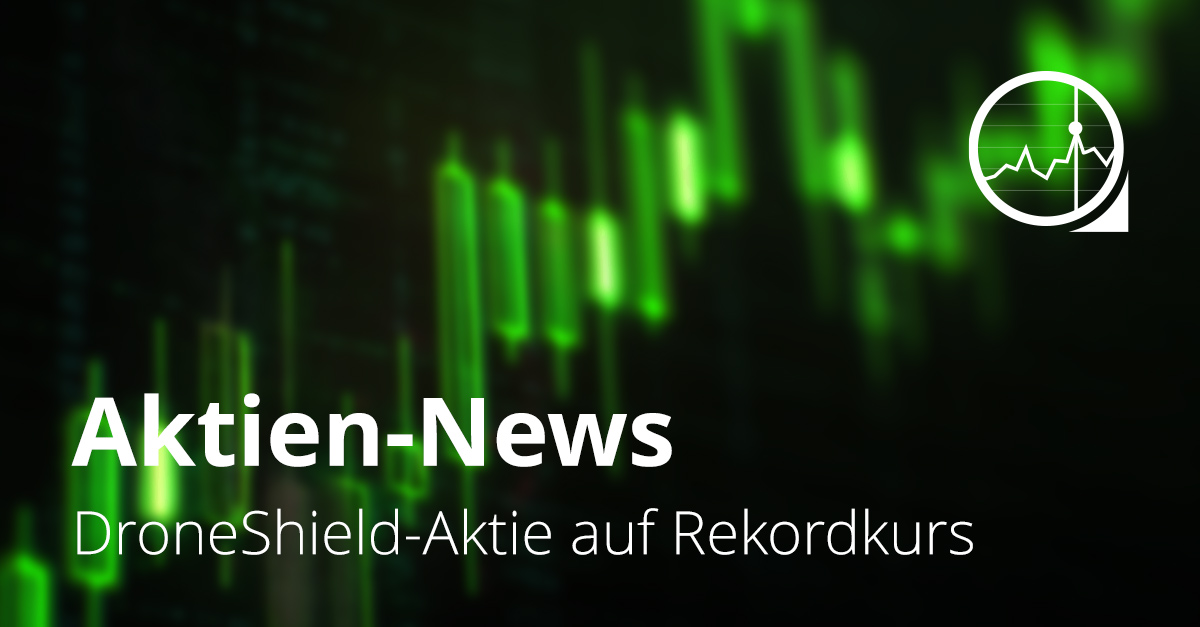 Grüne Börsenkerzen symbolisieren Kursanstieg der DroneShield Aktie auf Rekordhoch. Der australische Drohnenabwehr-Spezialist profitiert von starker Nachfrage nach Verteidigungstechnologie.