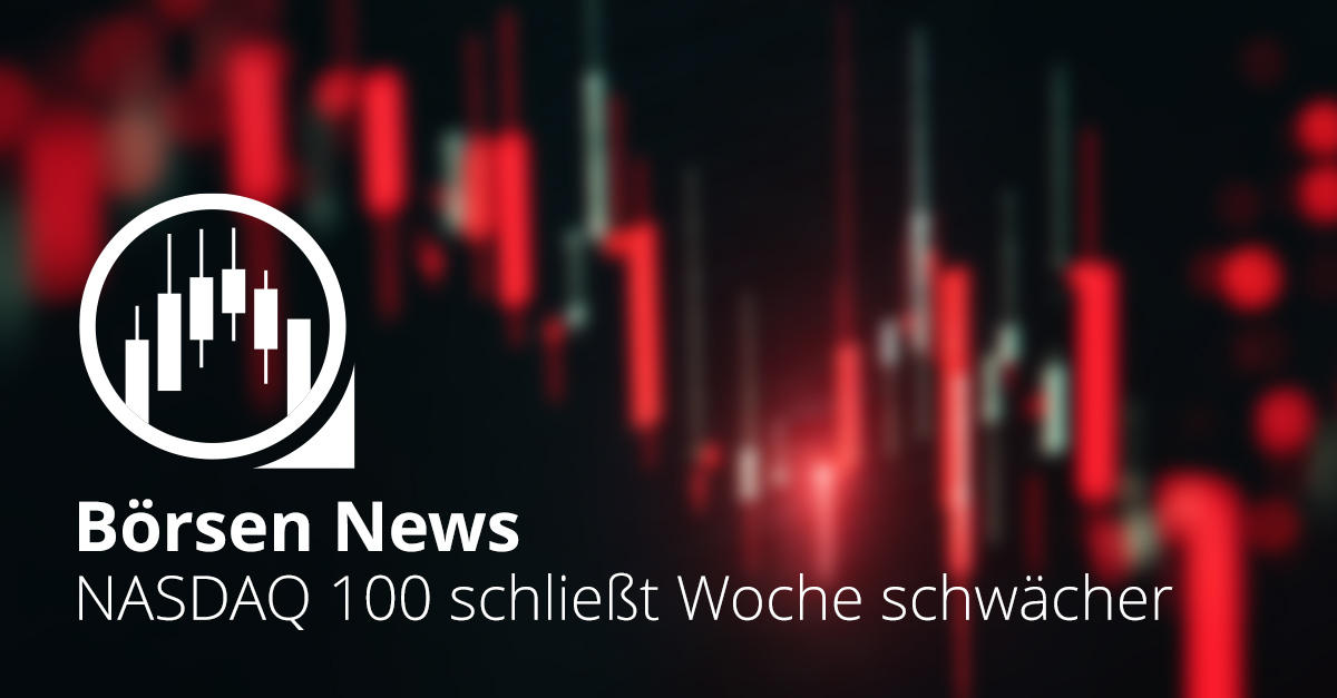 Rote Kurskerzen auf dunklem Hintergrund symbolisieren fallende Aktienkurse im NASDAQ 100 am Ende der Handelswoche.