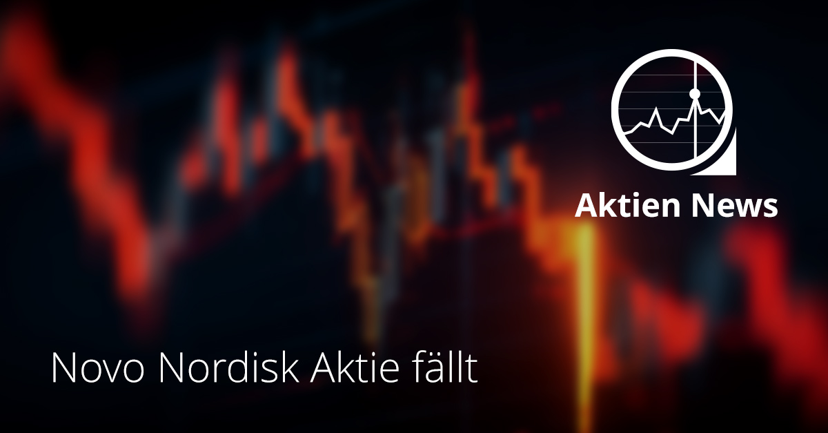 Symbolbild mit rotem fallenden Aktienchart und der Aufschrift „Novo Nordisk Aktie fällt“, steht für Kursrückgang nach enttäuschenden Quartalszahlen und gesenkter Umsatzprognose.