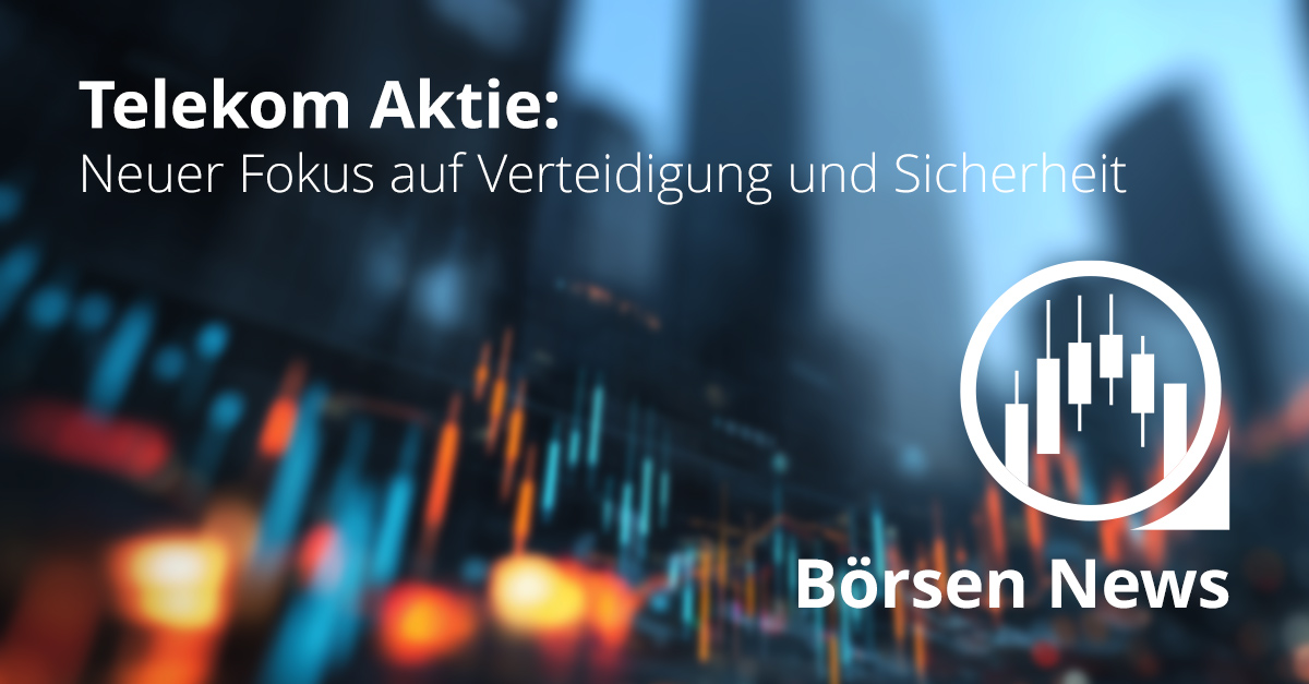 Symbolbild zur Telekom Aktie mit Börsenchart und digitaler Infrastruktur im Hintergrund, das den neuen Fokus auf Verteidigung, Sicherheit und staatliche Digitalisierung zeigt