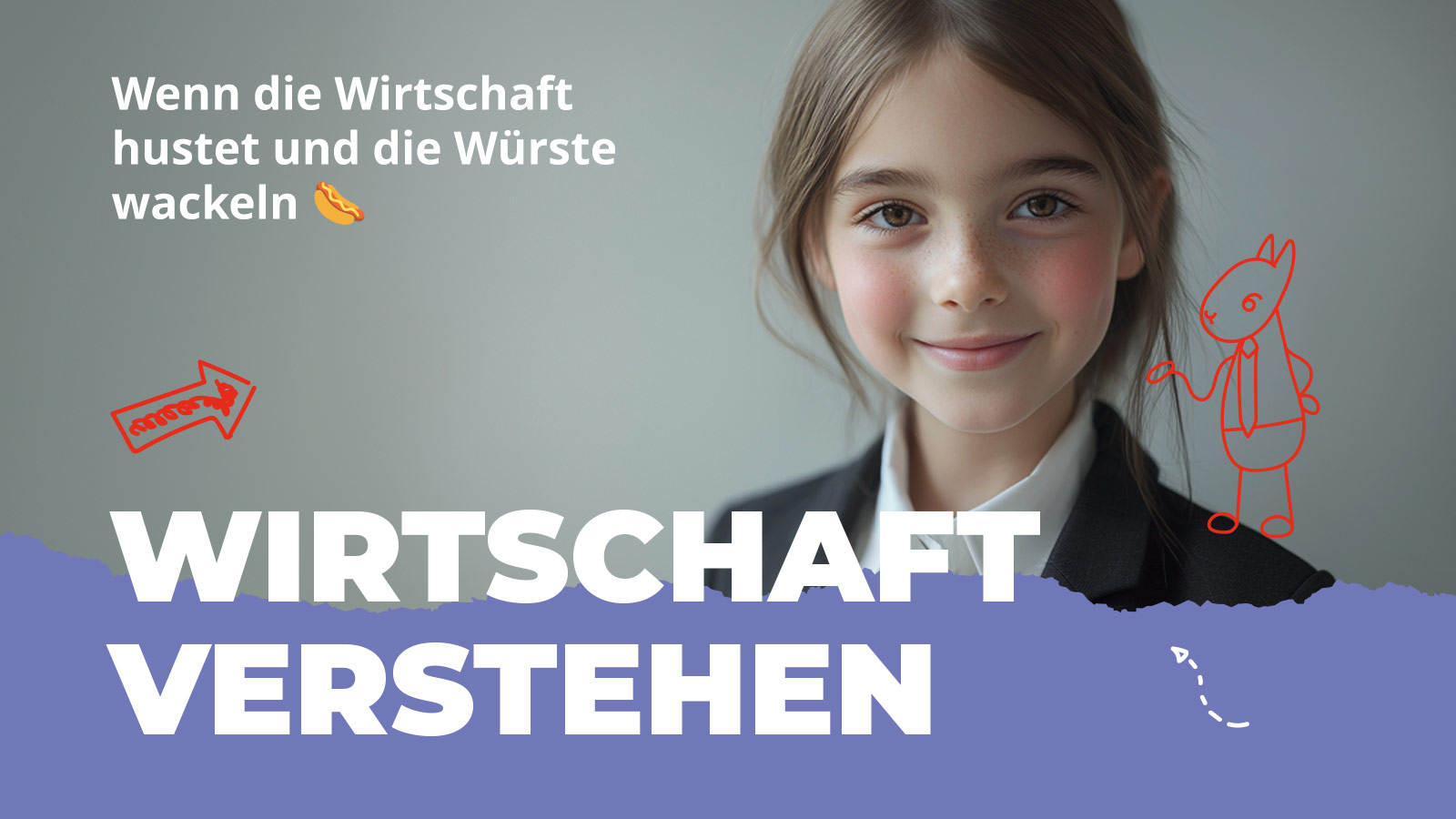 Lächelndes Mädchen mit dem Titel Wenn die Wirtschaft hustet und die Würste wackeln. Kindgerechte Erklärung zur Wirtschaftskrise in Deutschland.