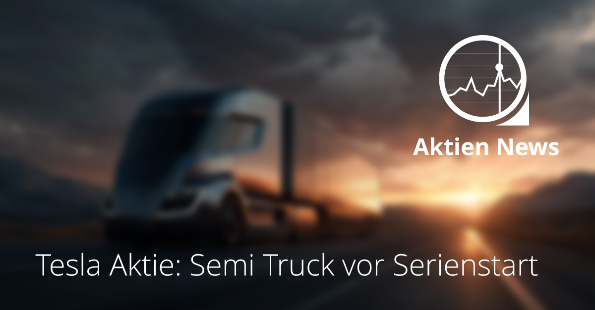 Elektrischer Tesla Semi Truck fährt auf Highway vor moderner Produktionsanlage in Nevada.