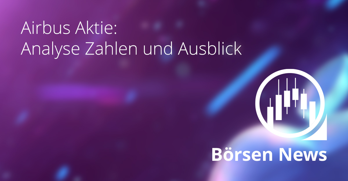 Airbus Aktie im Fokus mit Analyse der aktuellen Quartalszahlen, deutlichem Rückgang beim operativen Gewinn, schwächerem Umsatz durch geringere Auslieferungen und Währungseffekte sowie bestätigten Jahreszielen und langfristigem Ausblick im globalen Luftfahrtmarkt vor dunklem Hintergrund mit violetten und blauen Lichteffekten