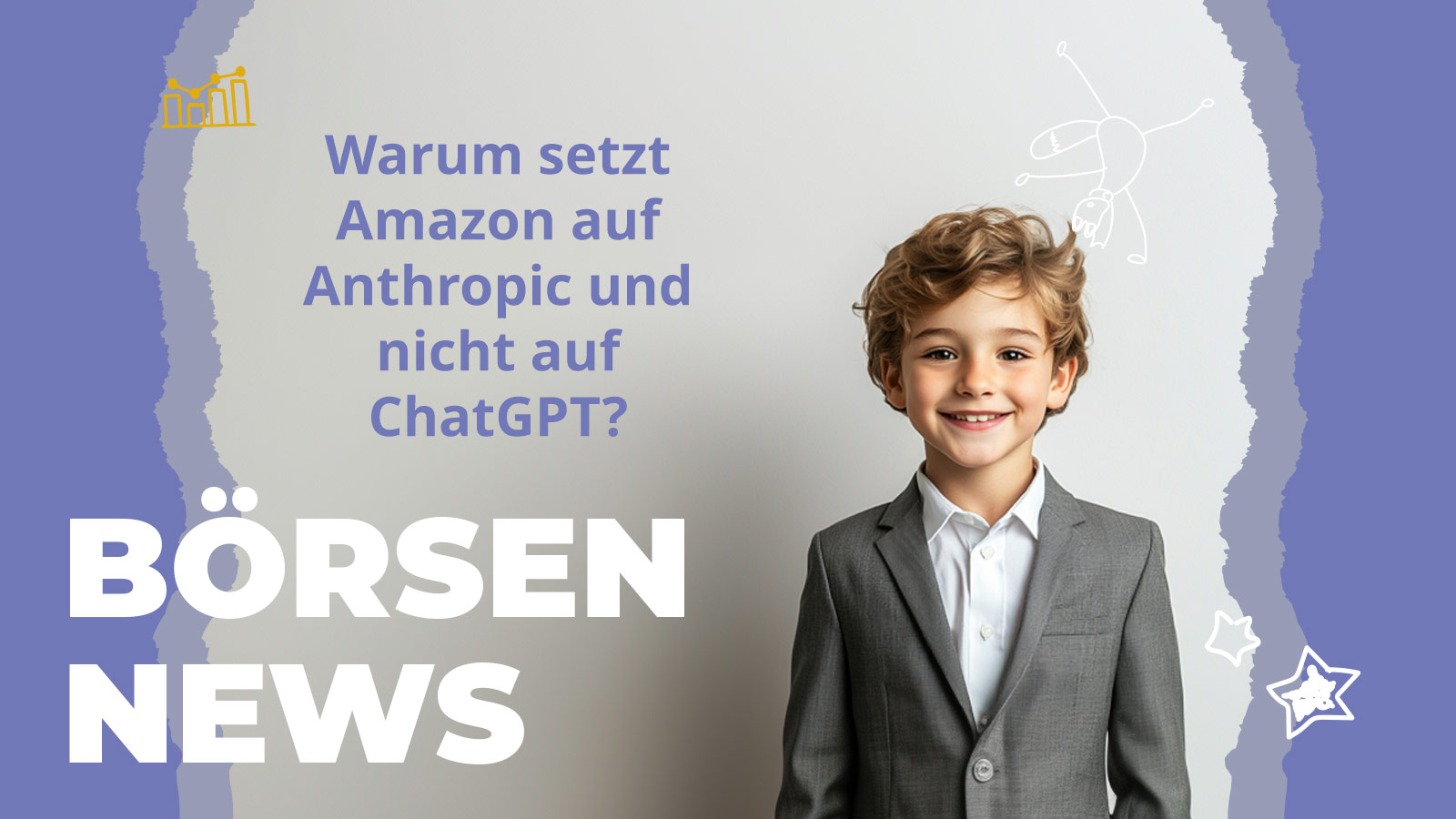 Junge im Anzug mit Titelbild zu Amazon KI Entscheidung Anthropic statt ChatGPT für Kinder erklärt