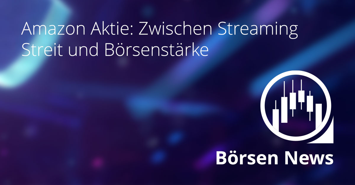 Amazon Aktie im Fokus zwischen Streaming Streit und Börsenstärke vor violett blauem Börsenhintergrund mit leuchtenden Linien, moderner Finanzmarkt Darstellung und Börsennews Symbol zur aktuellen Diskussion um Prime Video Werbung, Sammelklagen und die stabile Entwicklung des Technologiekonzerns an der Nasdaq