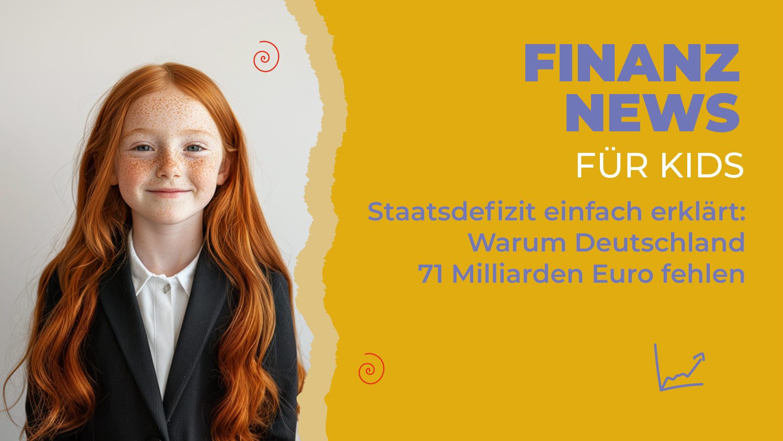 Mädchen auf einem Finanz-News-Titelbild zum deutschen Staatsdefizit 2026 und dem Milliarden-Minus des Staates